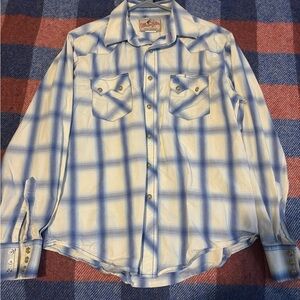 Wrangler Men's Light Blue and White Plaid Shirt